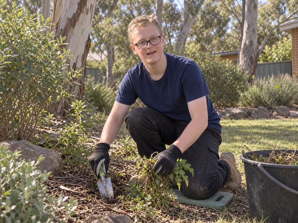 Illustration of Jack working in a garden bed